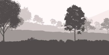 dağların soyut siluetleri ve puslu ve ağaçlar