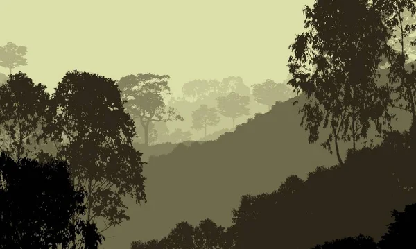 Abstract Silhouettes Hills Trees Haze — Stock Photo, Image