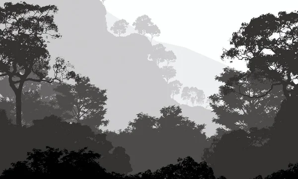 Абстрактные Силуэты Холмов Деревьев Тумане — стоковое фото