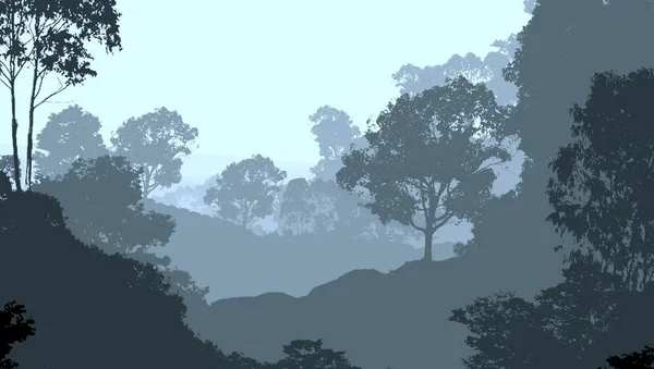 Silhuetas Abstratas Montanhas Nebulosas Árvores — Fotografia de Stock