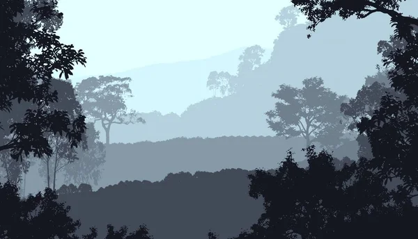 Hegyek Ködös Fák Absztrakt Sziluettje — Stock Fotó