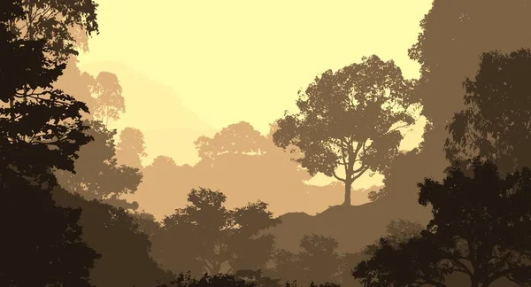 Абстрактні Силуети Гір Туману Дерев — стокове фото
