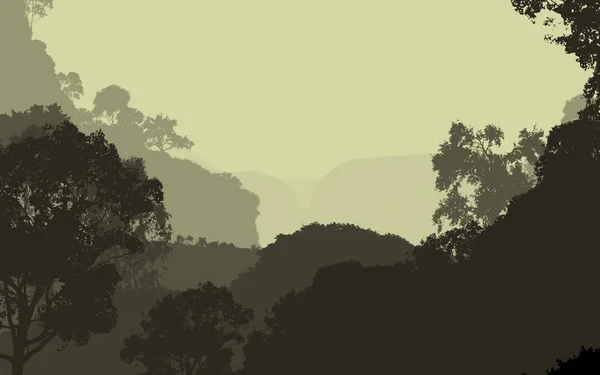 Abstract Silhouettes Mountains Hazy Trees — Stock Photo, Image