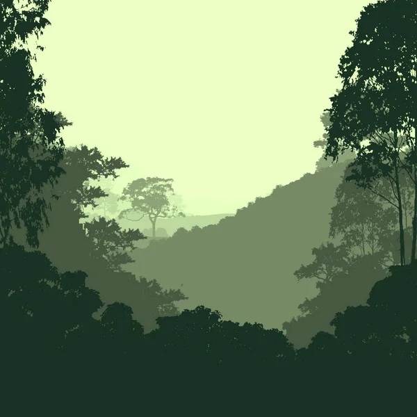 Abstrakte Silhouetten Von Bergen Und Nebel Und Bäumen — Stockfoto