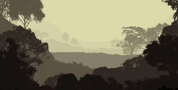 Abstract Silhouettes Mountains Hazy Trees — Stock Photo, Image