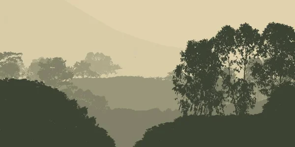 Abstract Mountains Misty Woodland Trees Silhouettes — Stock Photo, Image