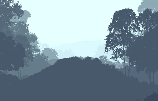 Abstracte Bergen Met Mistige Bos Bomen Silhouetten — Stockfoto