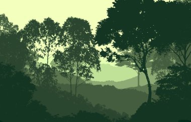 sis orman ağaçları siluetleri ile soyut tepeler