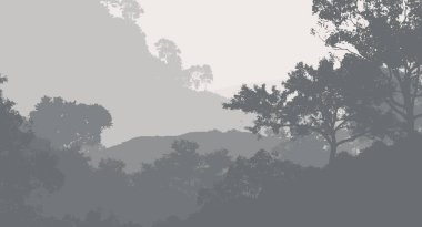 sis orman ağaçları siluetleri ile soyut tepeler