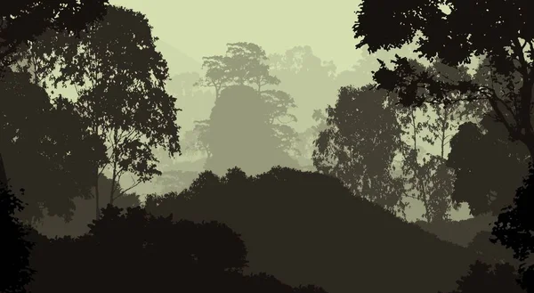 Abstract Mountains Misty Woodland Trees Silhouettes — Stock Photo, Image