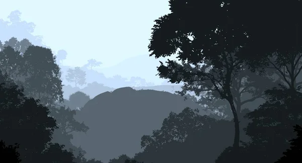 Abstract Mountains Misty Woodland Trees Silhouettes — Stock Photo, Image