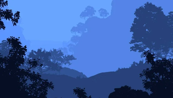 Montanhas Abstratas Com Silhuetas Árvores Bosque Nebulosas — Fotografia de Stock
