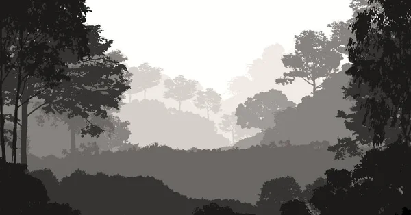 Abstracte Bergen Met Mistige Bos Bomen Silhouetten — Stockfoto