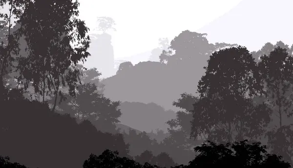 Montanhas Abstratas Com Silhuetas Árvores Bosque Nebulosas — Fotografia de Stock