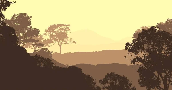 Abstrakte Hügel Mit Waldbäumen Silhouetten Dunst — Stockfoto