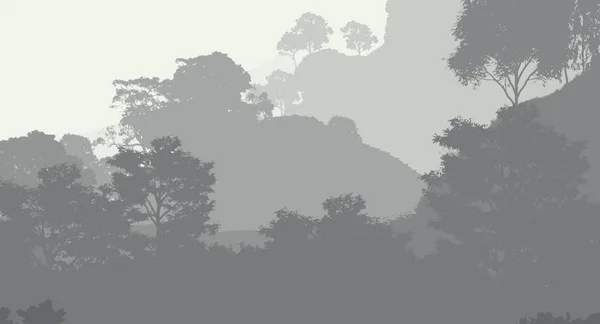 ヘイズで森林の木のシルエットと抽象的な丘 — ストック写真