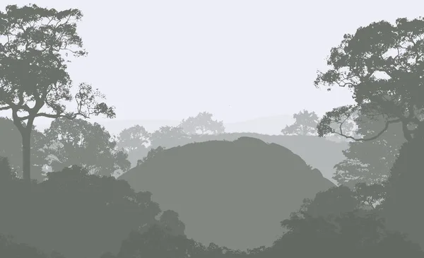 Colinas Abstractas Con Siluetas Árboles Arbolados Neblina — Foto de Stock