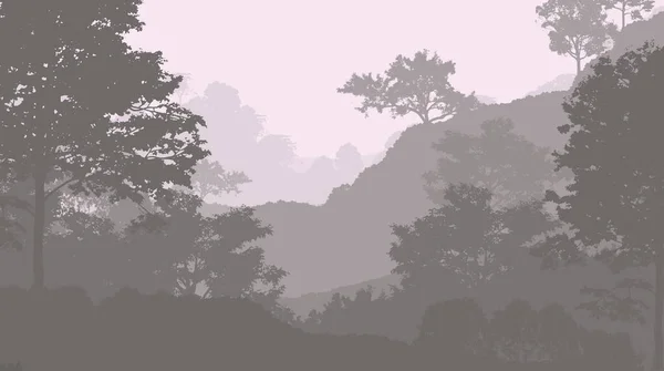 Abstract Hills Woodland Trees Silhouettes Haze — Stock Photo, Image