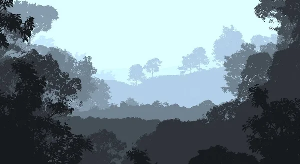 Abstract Hills Woodland Trees Silhouettes Haze — Stock Photo, Image