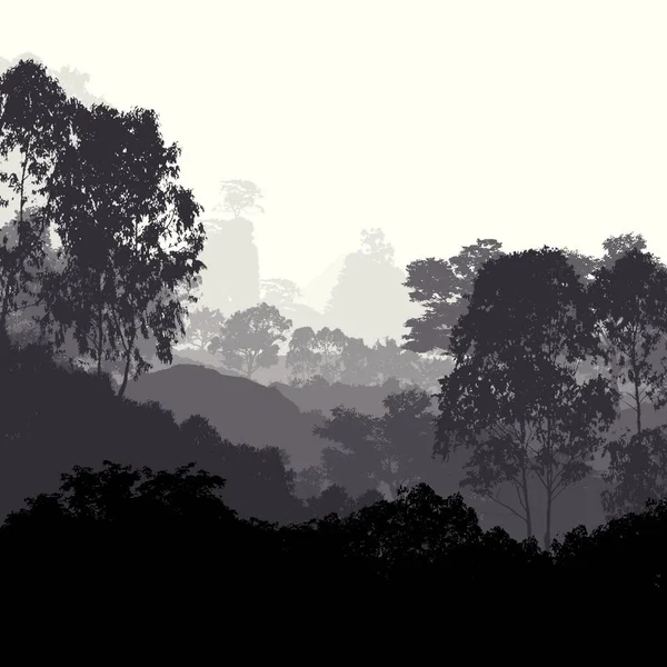 Absztrakt Erdei Fák Sziluettek Ködben — Stock Fotó