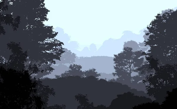 Siluetas Abstractas Árboles Del Bosque Neblina —  Fotos de Stock