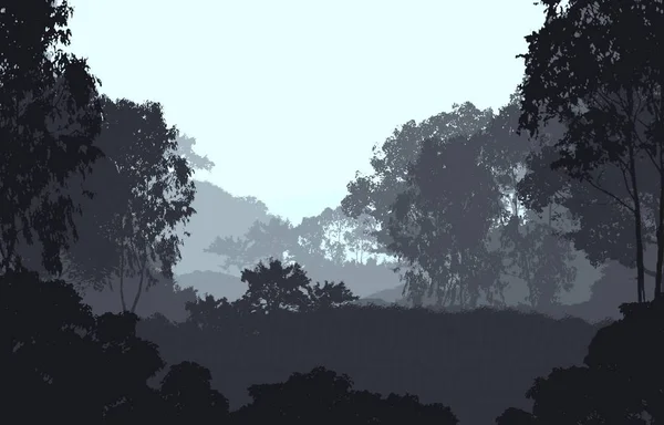 Resumo Paisagem Florestal Com Árvores Nebulosas Silhuetas — Fotografia de Stock
