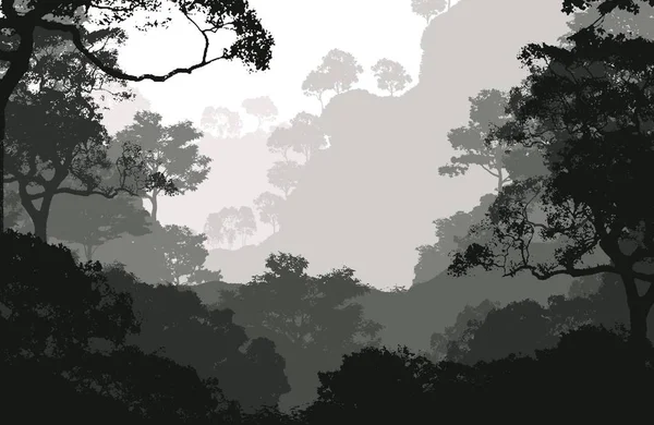 Puslu Ağaçlar Siluetleri Ile Soyut Ormanlık Manzara — Stok fotoğraf