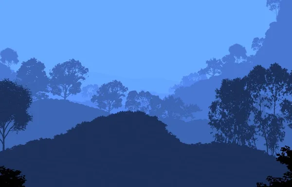 Abstract Bos Landschap Met Hazige Bomen Silhouetten — Stockfoto