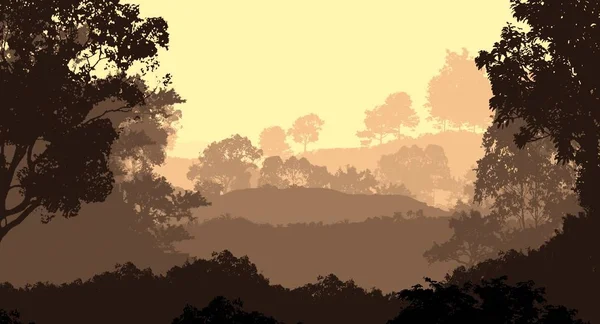 Abstract Woodland Landscape Hazy Trees Silhouettes — Stock Photo, Image