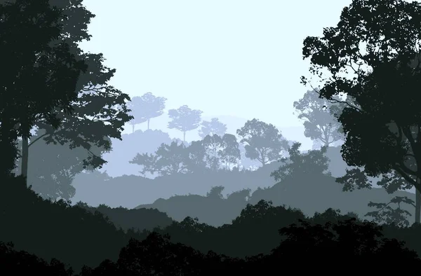 Abstrakte Waldlandschaft Mit Nebligen Baumsilhouetten — Stockfoto