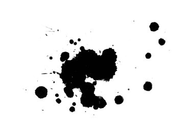 2d illüstrasyon. Siyah mürekkep sıçramaları. Parlak malzeme üzerine boya sıçramaları. 
