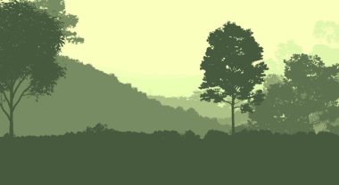 puslu ağaçlar siluetleri ile soyut ormanlık manzara, kopya alanı