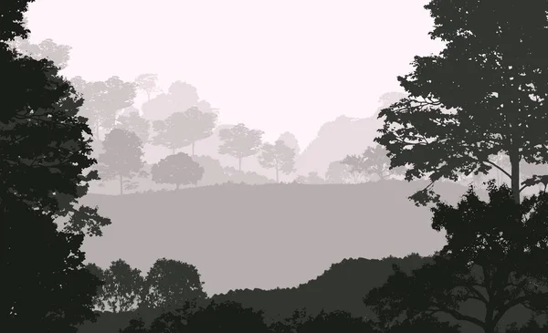 Абстрактный Лесной Ландшафт Туманными Силуэтами Деревьев Копировальное Пространство — стоковое фото