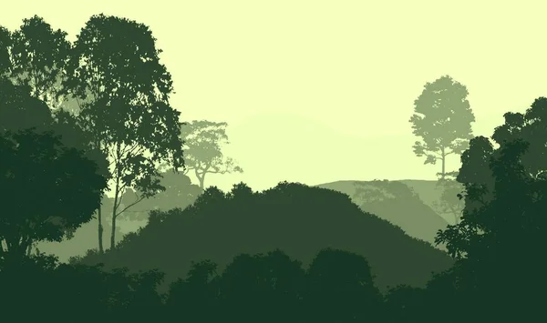 Abstract Heuvelachtig Boslandschap Met Hazige Bomen Met Kopieer Ruimte — Stockfoto