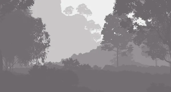 Abstrakte Hügelige Waldlandschaft Mit Nebeligen Bäumen Mit Kopierraum — Stockfoto