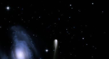 Evren yıldız ve gazla dolu. Uzak evren İllüstrasyon.  