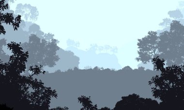 soyut tepe orman manzarası sisli ağaçlar fotokopi alanı, doğal arkaplan