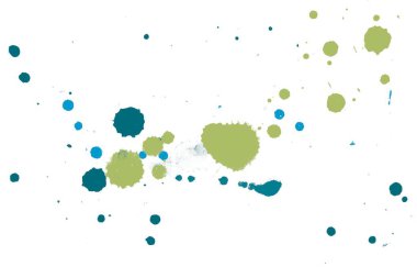 2d illüstrasyon. Renkli mürekkep sıçramaları. Parlak malzeme üzerine boya sıçradı. Çok renkli nokta. Beyaz kağıt üzerinde suluboya. 