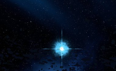 2D çizim. Derin geniş uzay. Parlak yıldızlar, gezegenler, uydular. Çeşitli bilim kurgu yaratıcı arka planlar. Uzay sanatı. Uzaylı güneş sistemleri. Uzaktan. Gerçekçi arka plan derin evren.