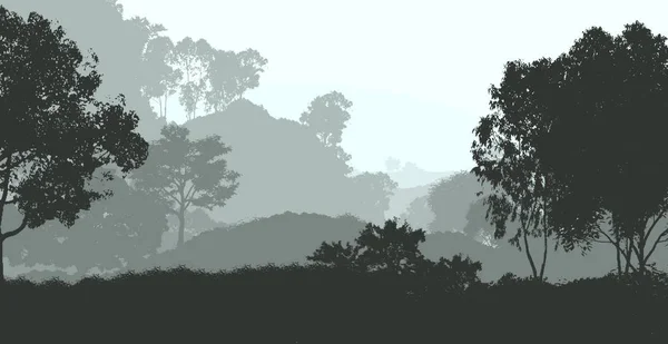 Abstract Hilly Forest Landscape Hazy Trees Copy Space — Stock Photo, Image