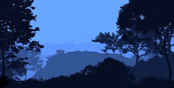 Abstrato Paisagem Floresta Montanhosa Com Árvores Nebulosas Com Espaço Cópia — Fotografia de Stock