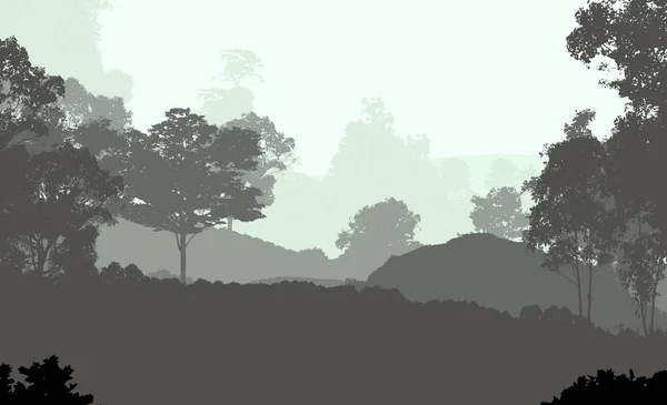 Abstract Hilly Forest Landscape Foggy Trees Copy Space Natural Background — Stock Photo, Image