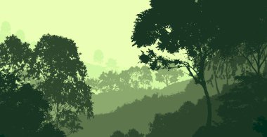 sisli ağaçlar ve tepeler ile doğal soyut arka plan