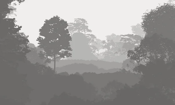 Abstrakcyjny Pagórkowaty Krajobraz Leśny Mglistymi Drzewami Przestrzenią Kopiowania Naturalne Tło — Zdjęcie stockowe