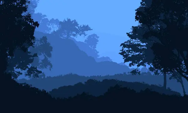 Natürliche Abstrakte Hintergrund Mit Nebligen Bäumen Und Hügeln — Stockfoto