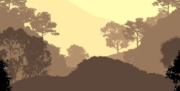 Природный Абстрактный Фон Туманными Деревьями Холмами — стоковое фото