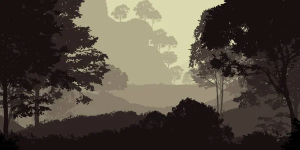Natürliche Abstrakte Hintergrund Mit Nebligen Bäumen Und Hügeln — Stockfoto