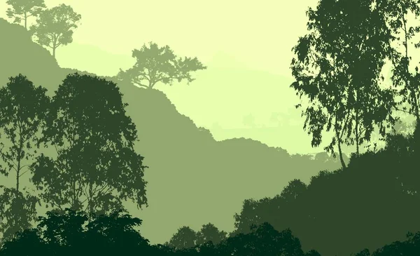 Natuurlijke Abstracte Achtergrond Met Mistige Bomen Heuvels — Stockfoto