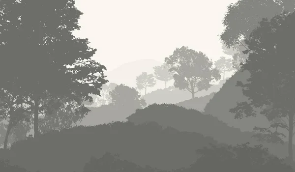 Sisli Ağaçlar Tepeler Ile Doğal Soyut Arka Plan — Stok fotoğraf