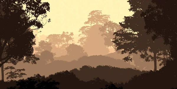 霧の森と山々の自然の抽象的な背景 — ストック写真